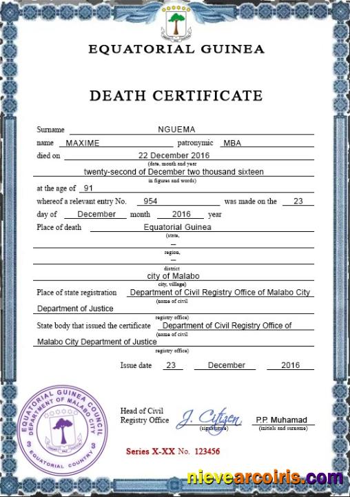 Equatorial Guinea Death Certificate psd